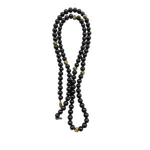 Vintage Black Onyx & Gold Beaded 14K Yellow Gold Clasp Necklace 31.5" Long